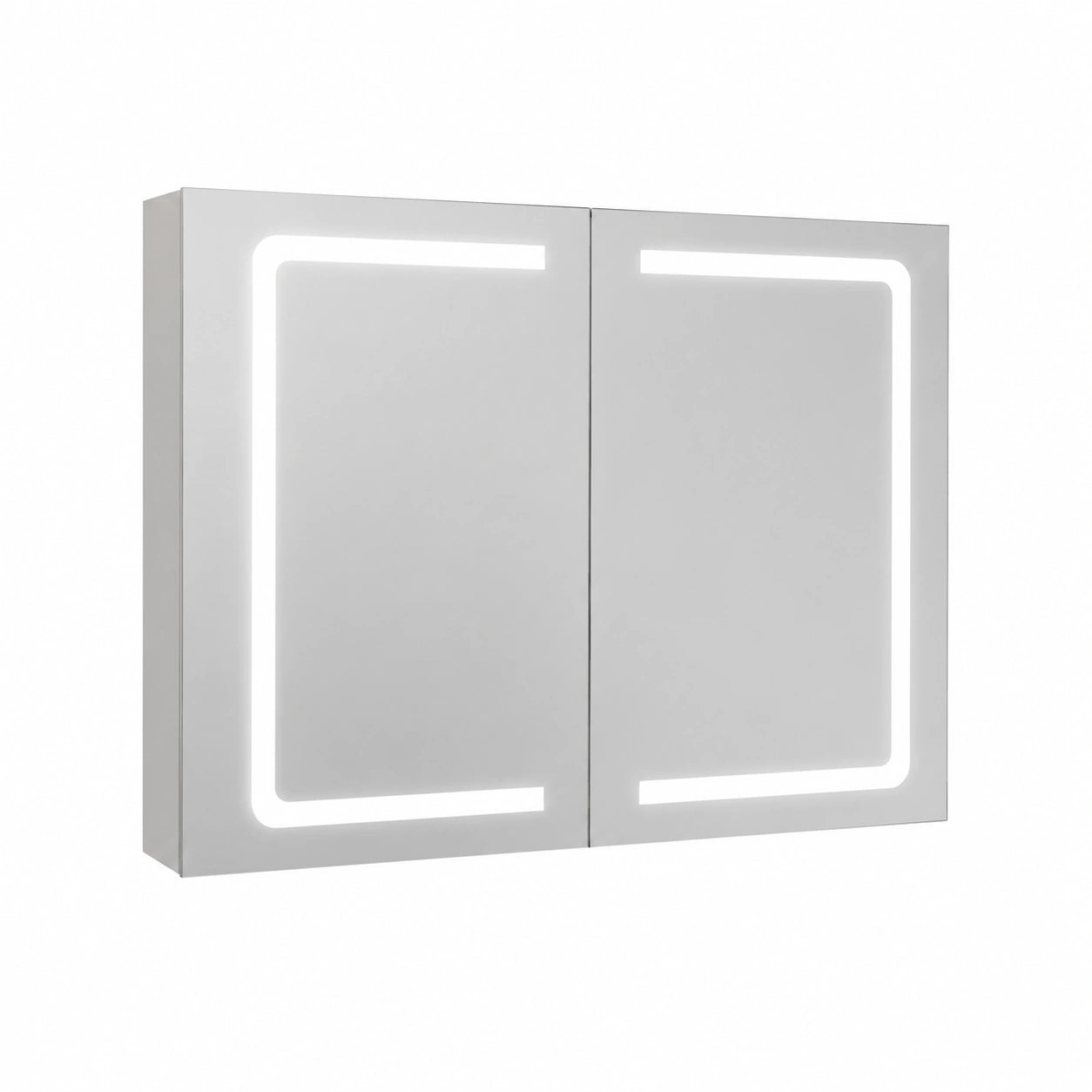 Bad Spiegelschrank mit LED-Beleuchtung und Steckdose, 80 cm breit, Schwarz, Dimmbar, Antibeschlag, 2 Türen