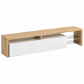 Modernes TV-Lowboard mit 3 Türen und Glaseinsatz, passend für Fernseher bis 85 Zoll, Weiß, 200x39x42cm