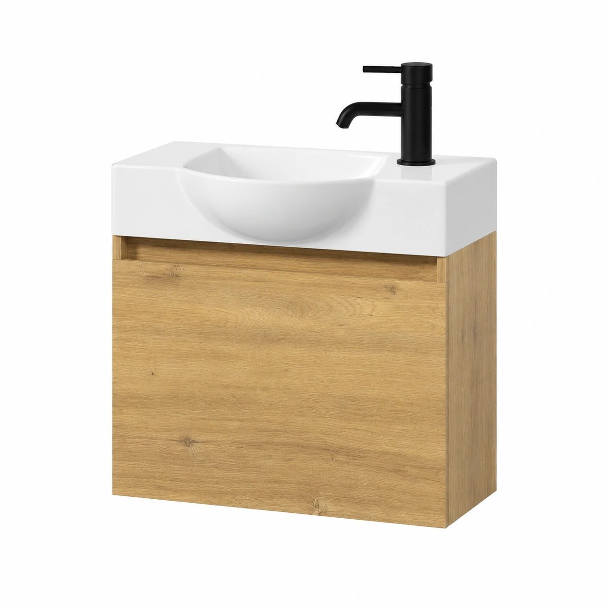 Alpenberger Badezimmermöbel-Set: Waschbecken und Hängeschrank, Waschtisch mit Unterschrank und Spiegel für kleine Bäder und Gäste-WC, Eiche Natur