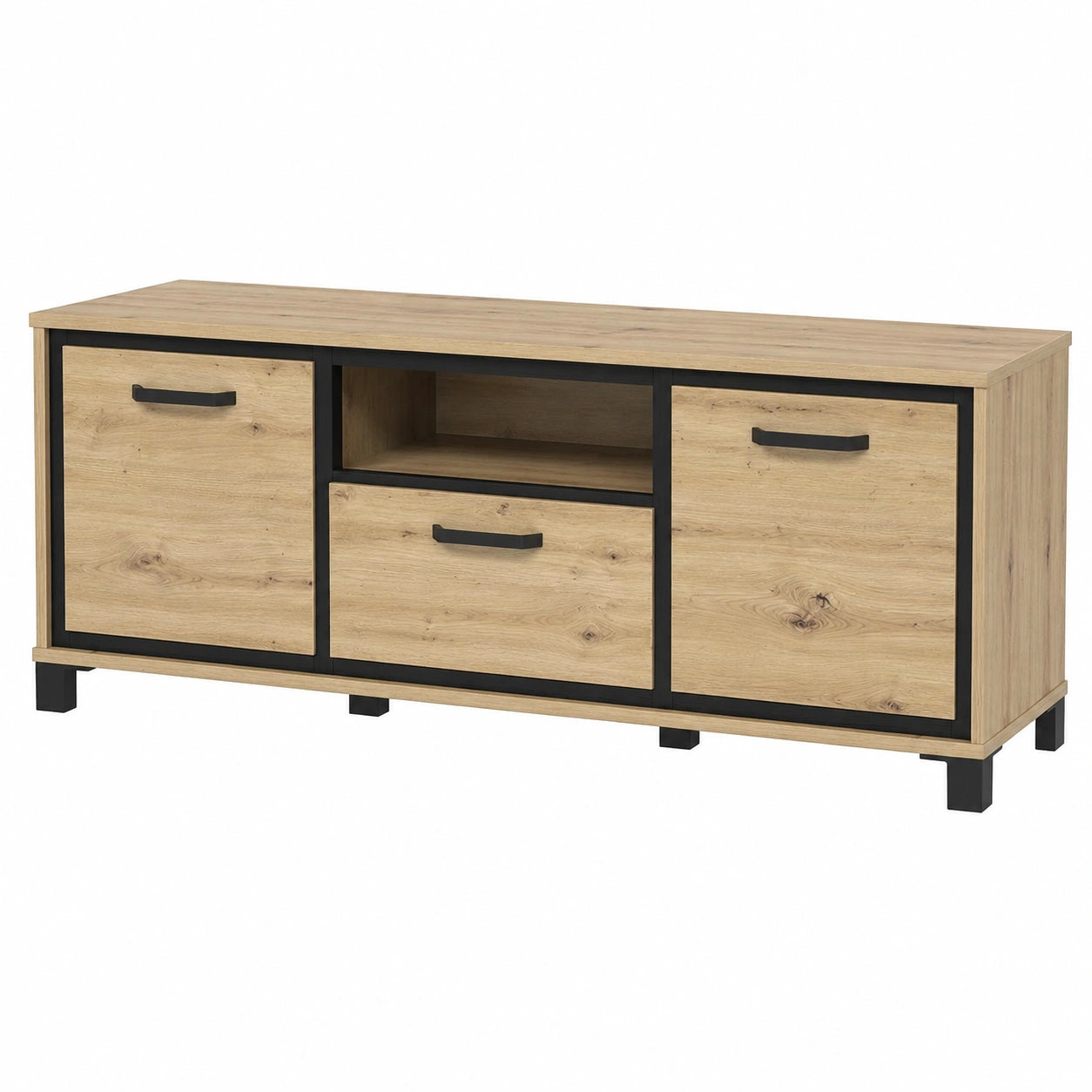 FORTE TV-Schrank Trondheim, Eiche Artisan mit schwarzem Eiche-Dekor, 158,4 x 58,9 x 41,5 cm