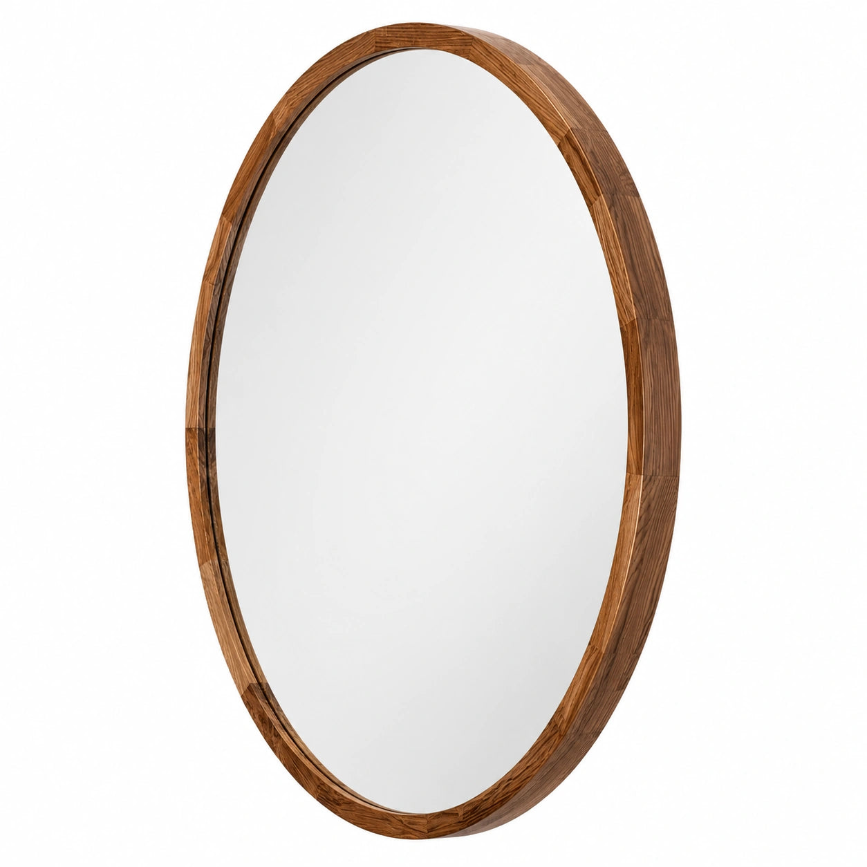 Runder Wandspiegel aus dunkel gebeizter Eiche, 80 cm - Moderner Holzrahmen für Bad, Flur, Wohnzimmer und Schlafzimmer