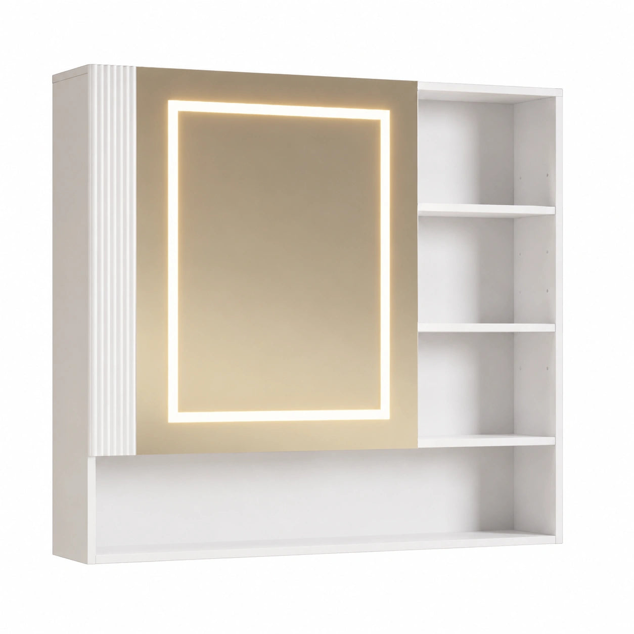 Badezimmer LED-Spiegelschrank mit Steckdose, dimmbar, 3 Farbtemperaturen, Verstellbare Einlegeböden, 17,5x80x75 cm Weiß