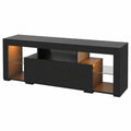 Schwarzes TV-Lowboard mit LED-Beleuchtung für Fernseher bis 60 Zoll, 20 Farben, Offener Stauraum und Schubladen