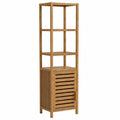 HITNET Hochschrank aus Walnuss mit Bambuselementen, Schmaler Badschrank mit Verstellbaren Regalböden und offenem Regal für Bad, Küche und Wohnzimmer