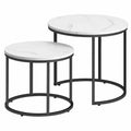 Modernes 2er Set Runder Couchtisch im Loft-Design mit Marmoroptik und Schwarzen Beinen