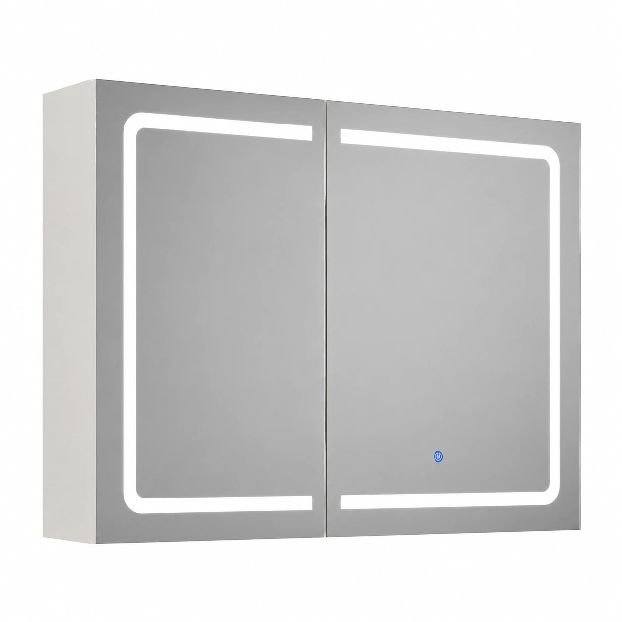 DICTAC LED-Beleuchteter Badezimmerschrank mit Steckdose, Verstellbarem Regal und 3 Spiegeltüren, 100x60x16cm, Weiß